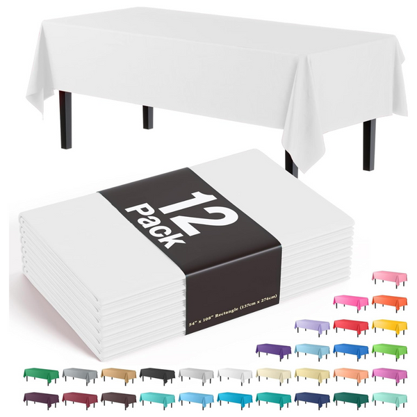 12-Pack Exquisite 54" x 108" Premium Plastic Rectangle Tablecloth