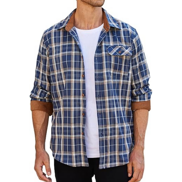 Men's Button Down Long Sleeve Plaid Shirt Jacket