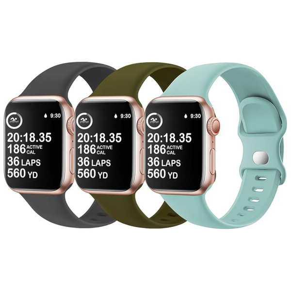 3-Pack Soft Silicon Sport Bands Compatible With Apple Watch