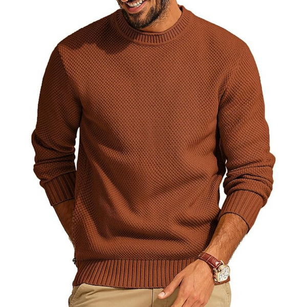 Men's Casual Textured Long Sleeve Crewneck Pullover Sweater