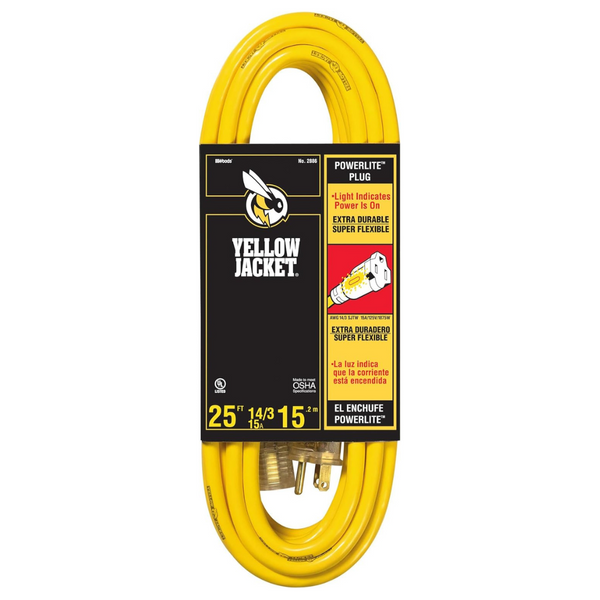 Yellow Jacket 2886 14/3 Heavy-Duty 15-Amp SJTW 25ft Extension Cord