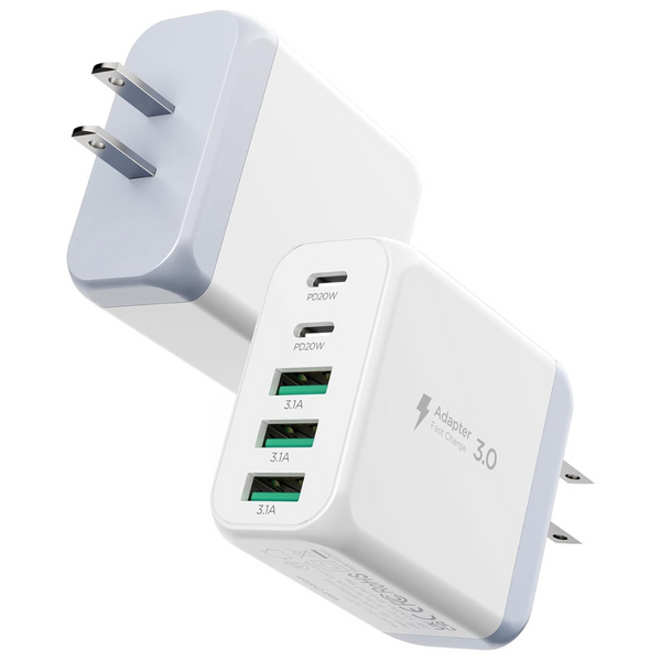 2-Pack 50W 5-Port USB Type-C Charger Block