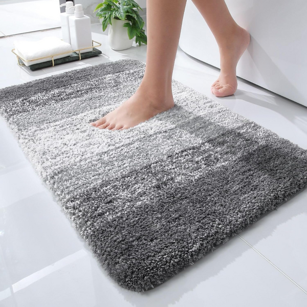 24" x 16" Extra Soft Microfiber Non-Slip Bath Rug (Grey)