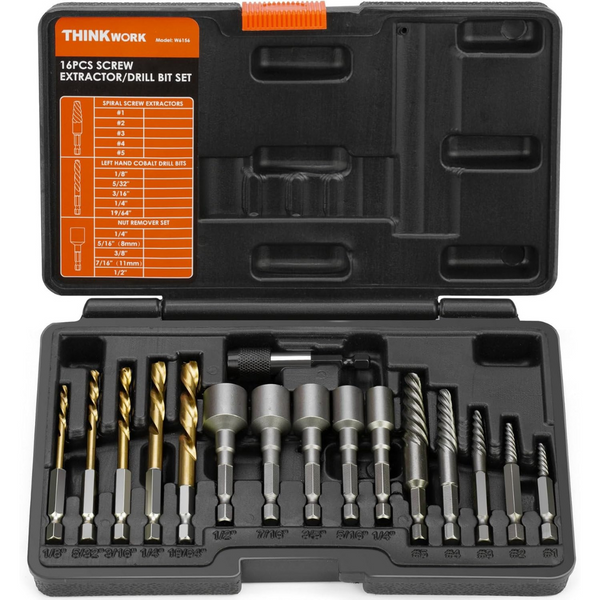 Thinkwork 16-Pieces Stripped Screw Extractor Set