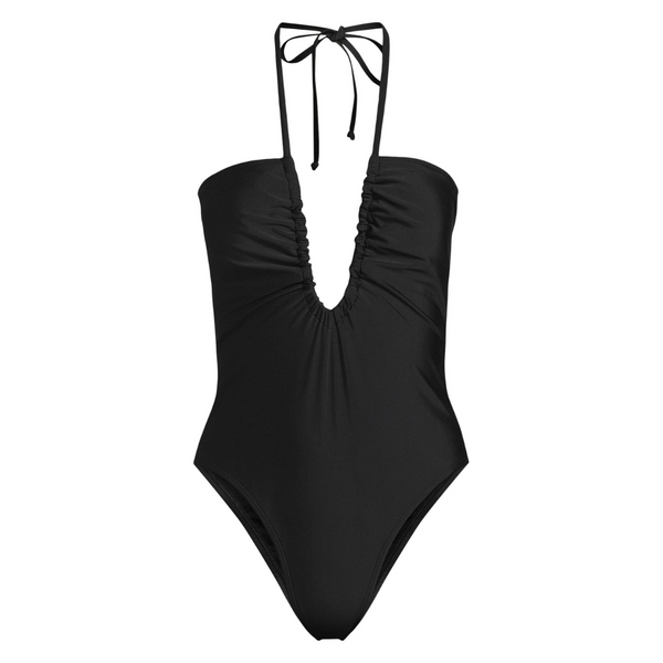 No Boundaries Juniors Ruched V-Neck One-Piece Swimsuit