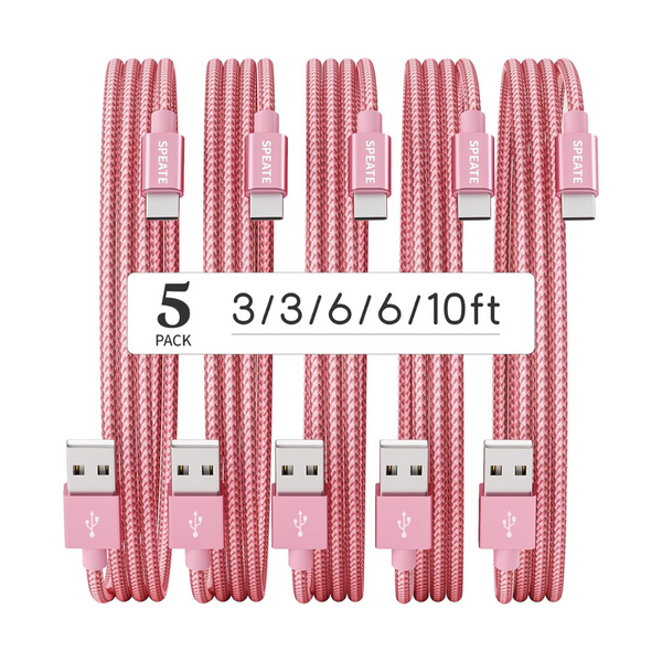 5-Pack 6ft USB-C To USB-A Nylon Braid Data Sync Transfer Charger Cables