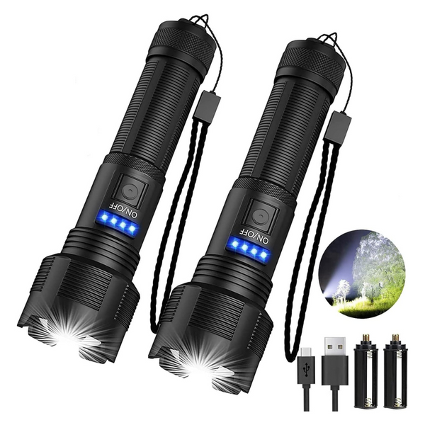 2-Pack Rechargeable 10000 Lumen Tactical LED Flashlight