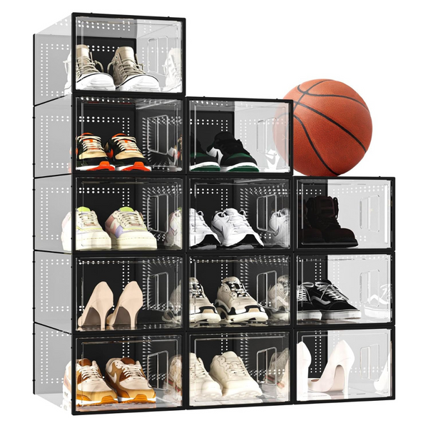 12-Pack X-Large Clear Plastic Substitute Shoe Storage Boxes