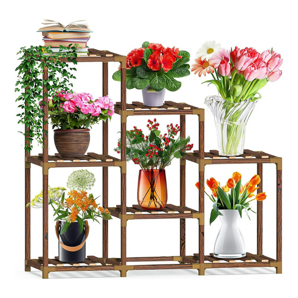 Phancir 7 Pots Flower Shelf Tall Wood Plant Stand