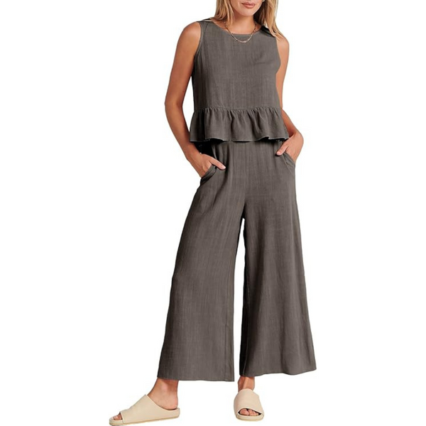 Women's Summer 2 Piece Outfits Sleeveless Tank Linen Jumpsuits (Various)