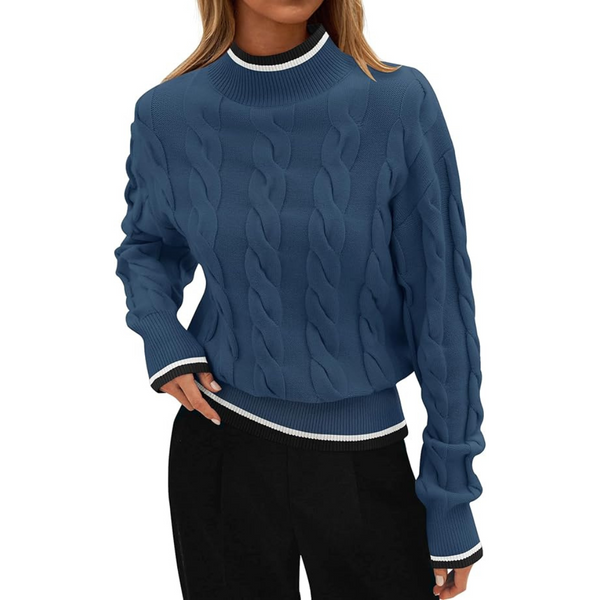 Women's 2024 Long Sleeve Mock Neck Cable Knit Sweater