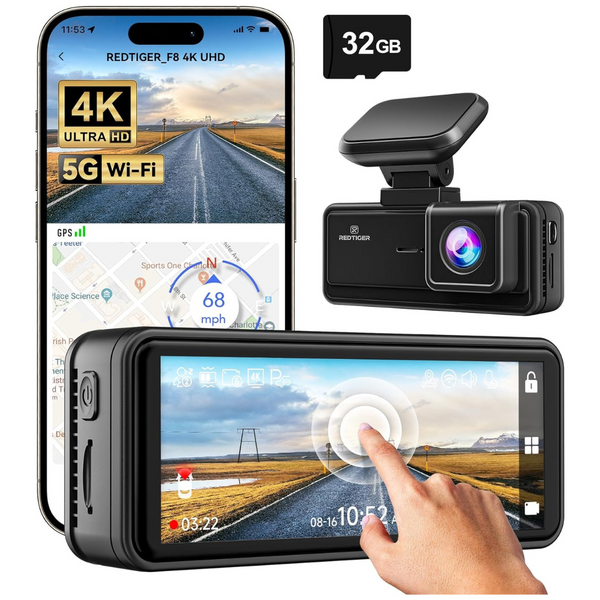 Redtiger 3.18'' Touch Screen 2160P UHD 4K Dash Camera