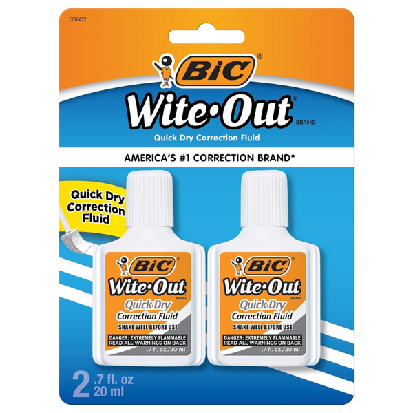 2-Pack BIC Wite-Out Quick Dry Correction Fluid White Color Writeout