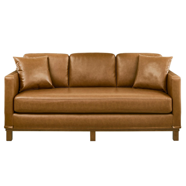 Mayview Barrett Upholstered Sofa With Wood Base, Faux Leather