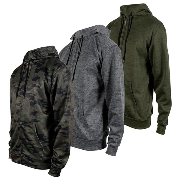 3-Pack Ultra Performance Men's Lightweight Full Zip Up Hoodie