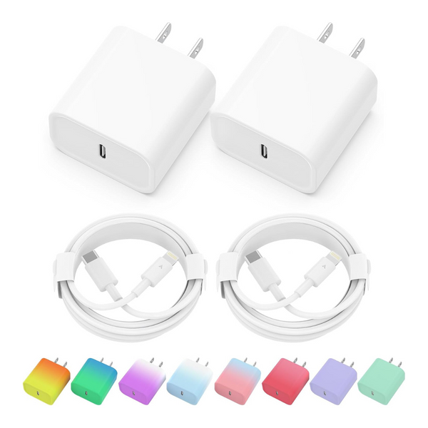 2-Pack 20W PD USB-C Wall Charger Adapter With 2-Pack 6Ft Cable