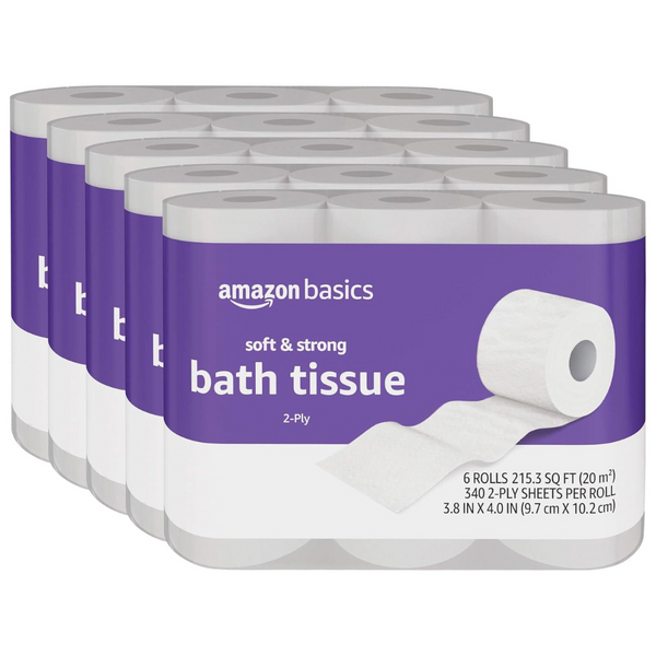 30-Pack Amazon Basics Soft And Strong 2-Ply Toilet Paper