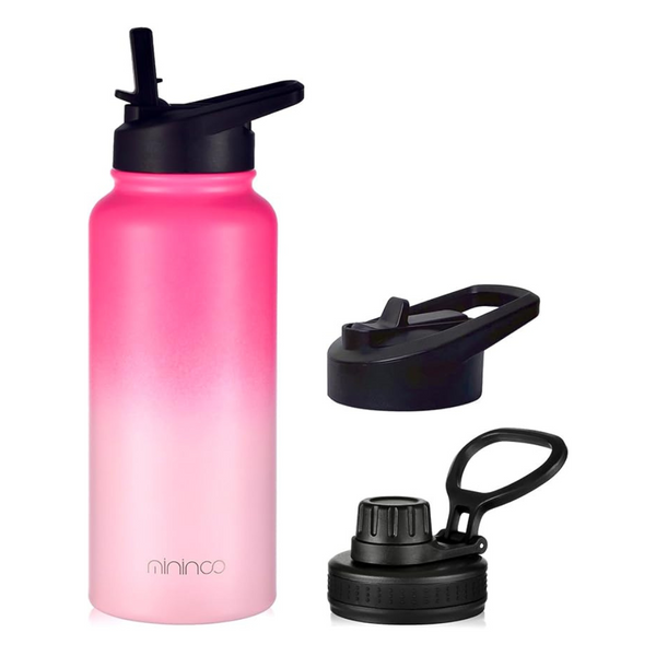 Mininoo 32 Oz Insulated Water Bottle With Straw & 2 Lids