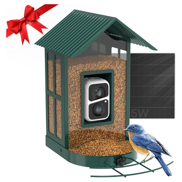 Metal Bird Feeder Camera with 5W Solar Panel (BF08) (2 Colors)