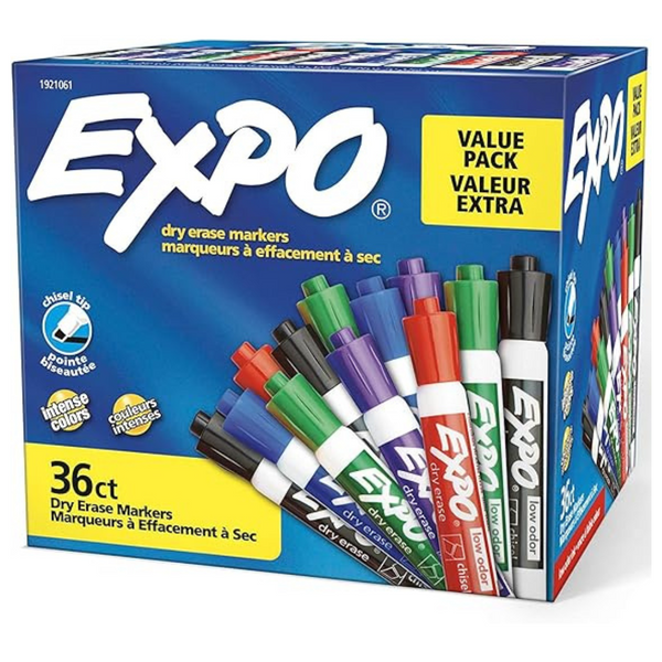 EXPO Low Odor Dry Erase Markers, Chisel Tip, Assorted (36 Count)