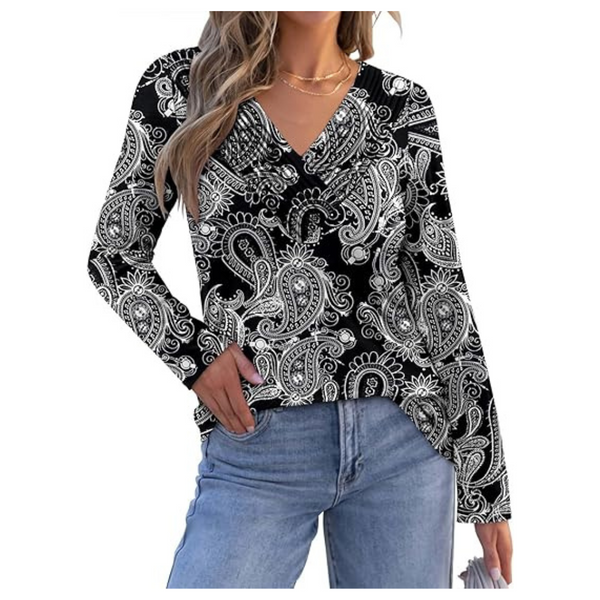 Women's Long Sleeve Casual V Neck Top (Various)