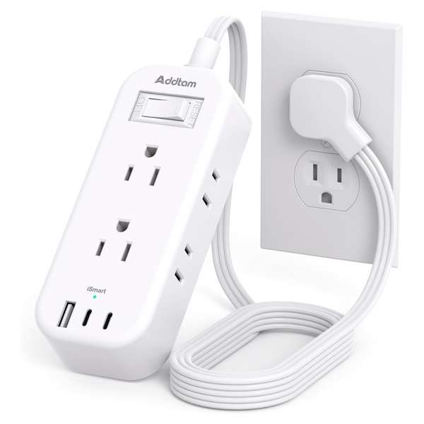 6 Outlets & 3 USB Travel Power Strip Flat Plug With 5Ft Extension Cord