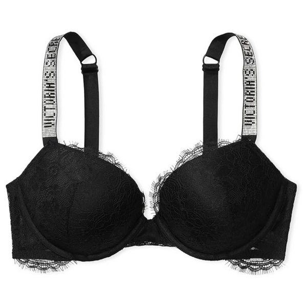 Victoria's Secret Shine Strap Lace Push Up Bra (Black, 38DD)