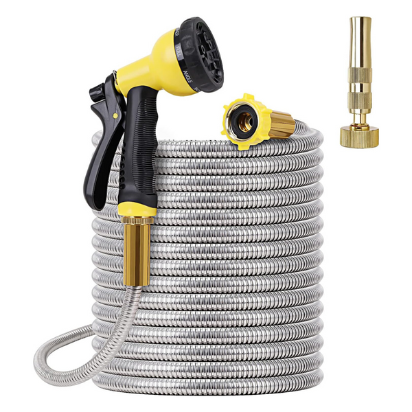 100ft Portable Stainless Steel Heavy Duty Metal Garden Water Hose