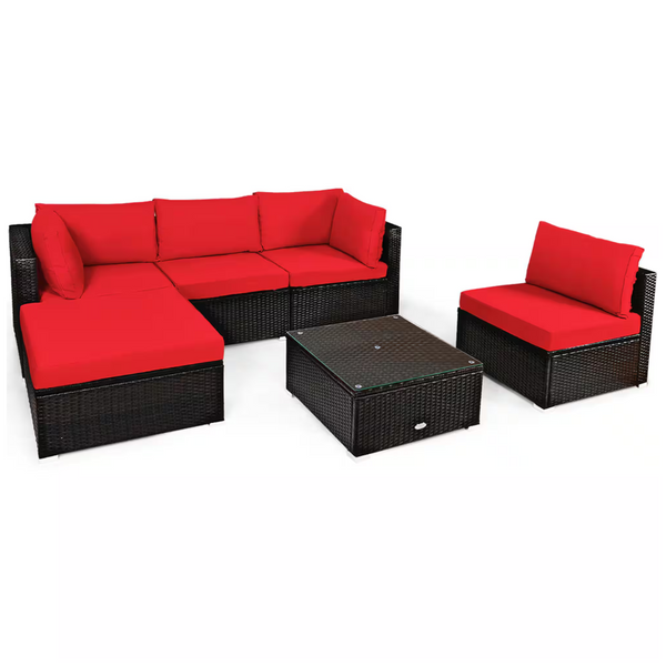 6-Piece Gymax Rattan Patio Outdoor Sectional Sofa Set With Cushions