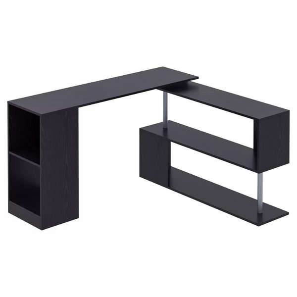 Homcom 55 In. L-Shaped Black Writing Computer Desk With Display Shelves