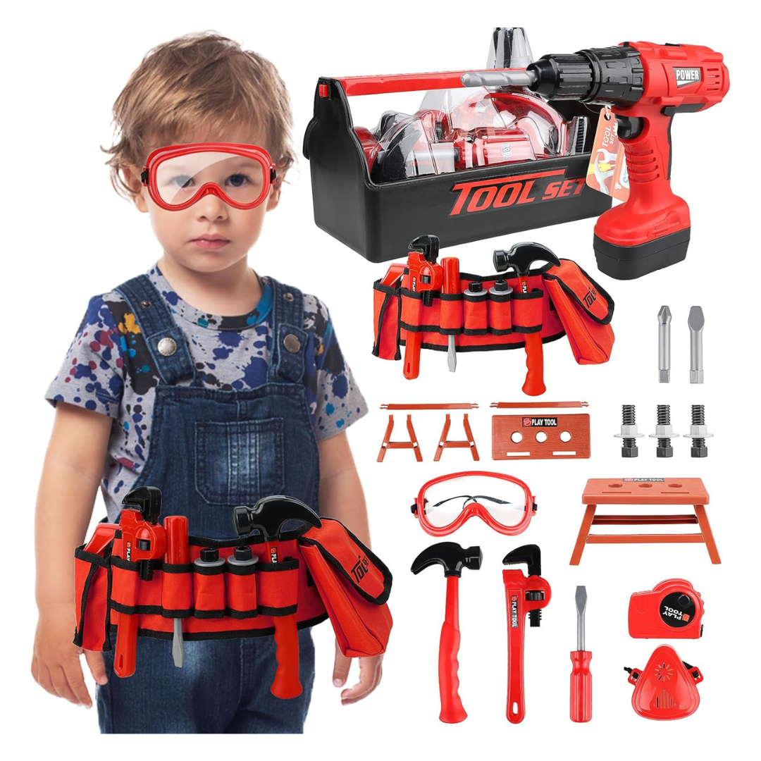 Steam Life Kids Tool Set With Kids Tool Belt & Electronic Toy Drill