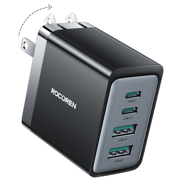 Rocoren 45W GaN Tech 4 Ports PD3.0 Foldable USB-C Charger Adapter