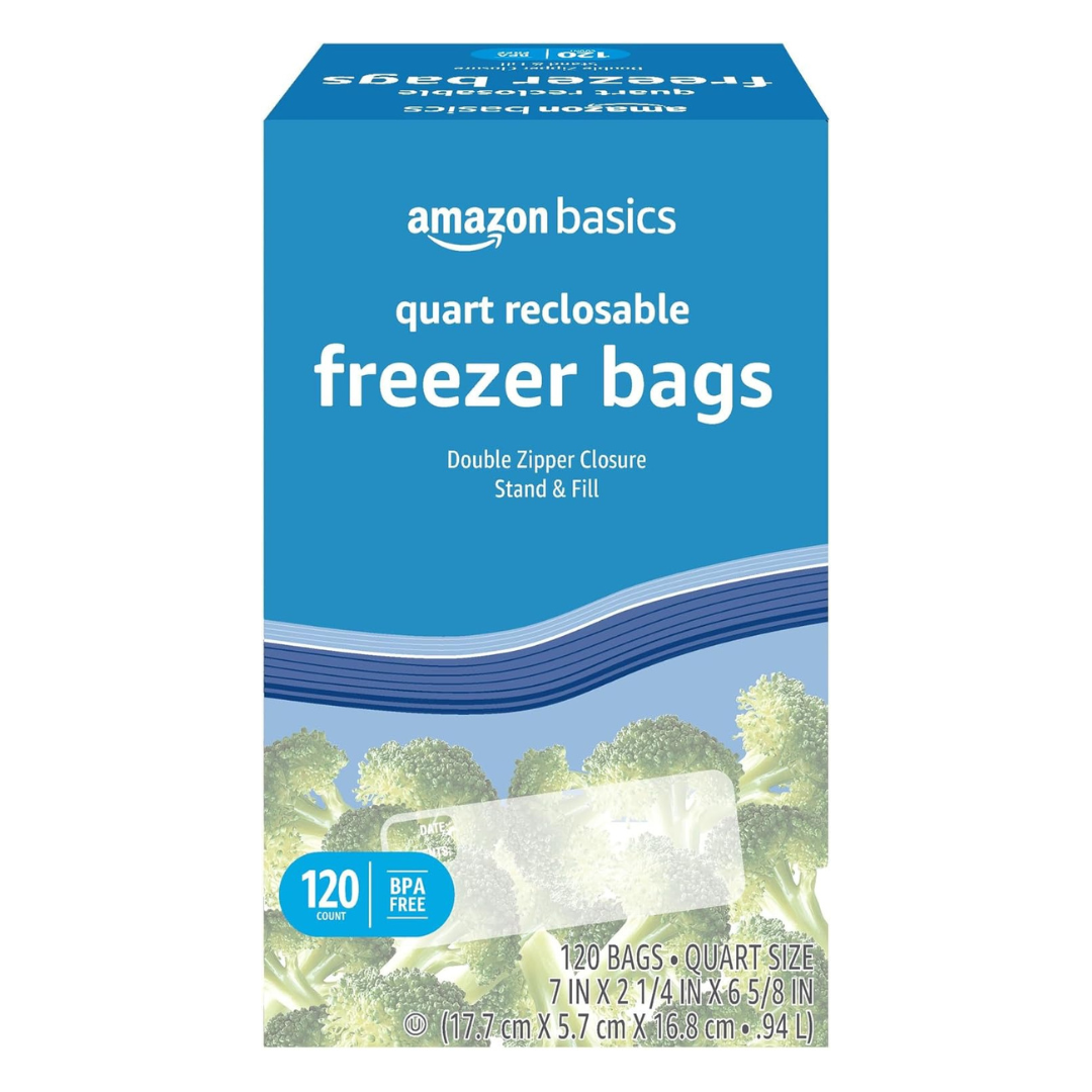 120-Count Amazon Basics Freezer Quart Bags