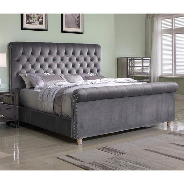 Best Master Furniture Jean-Carrie Upholstered Velvet Sleigh Queen Bed