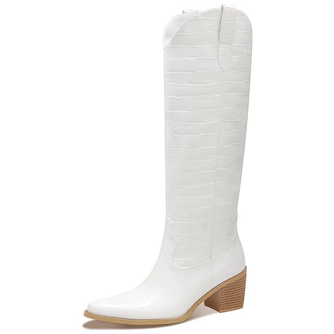 White Wide Calf Knee High Boots For Women