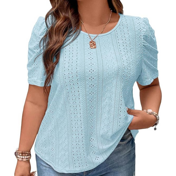 Women's Plus Size Embroidery Puff Sleeve Crew Neck Shirts (Various)