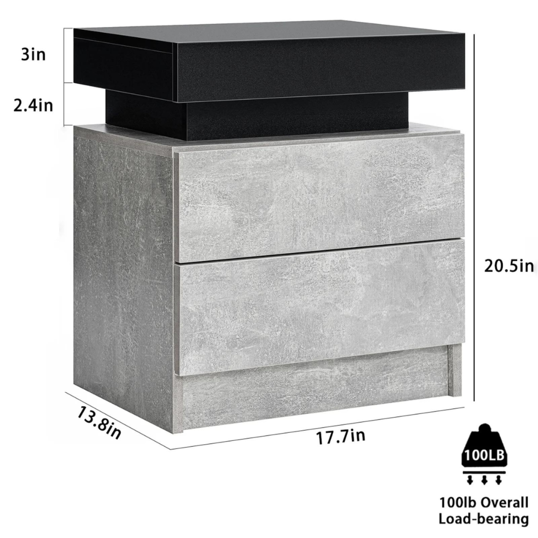 Hommpa 2 Drawer Modern Nightstand with RGB LED Light (2 Colors)