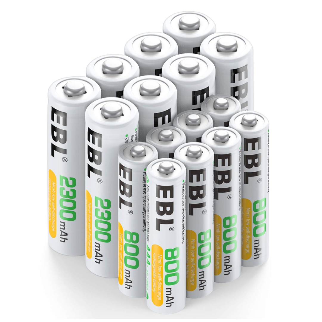 16-Count EBL AA 300mAh And AAA 800mAh Batteries Combo Sets