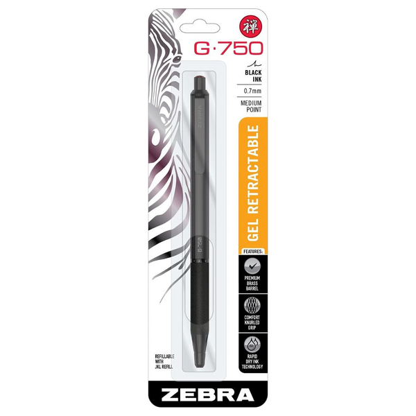 Zebra G-750 Retractable Black Brass Barrel 0.7Mm Black Ink Gel Pen