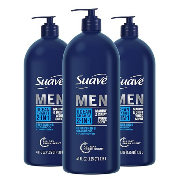 3-Pack Suave Men's 2 In 1 Ocean Charge Refreshing Shampoo & Conditioner, 40 Oz