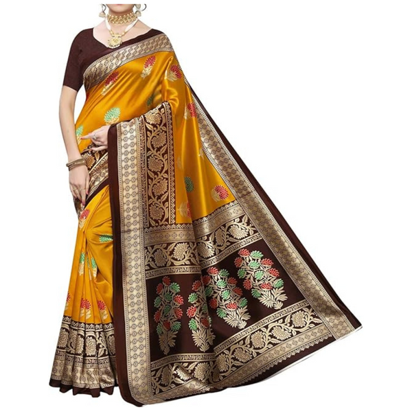 SIRIL Women's Poly Silk Printed Saree With Blouse