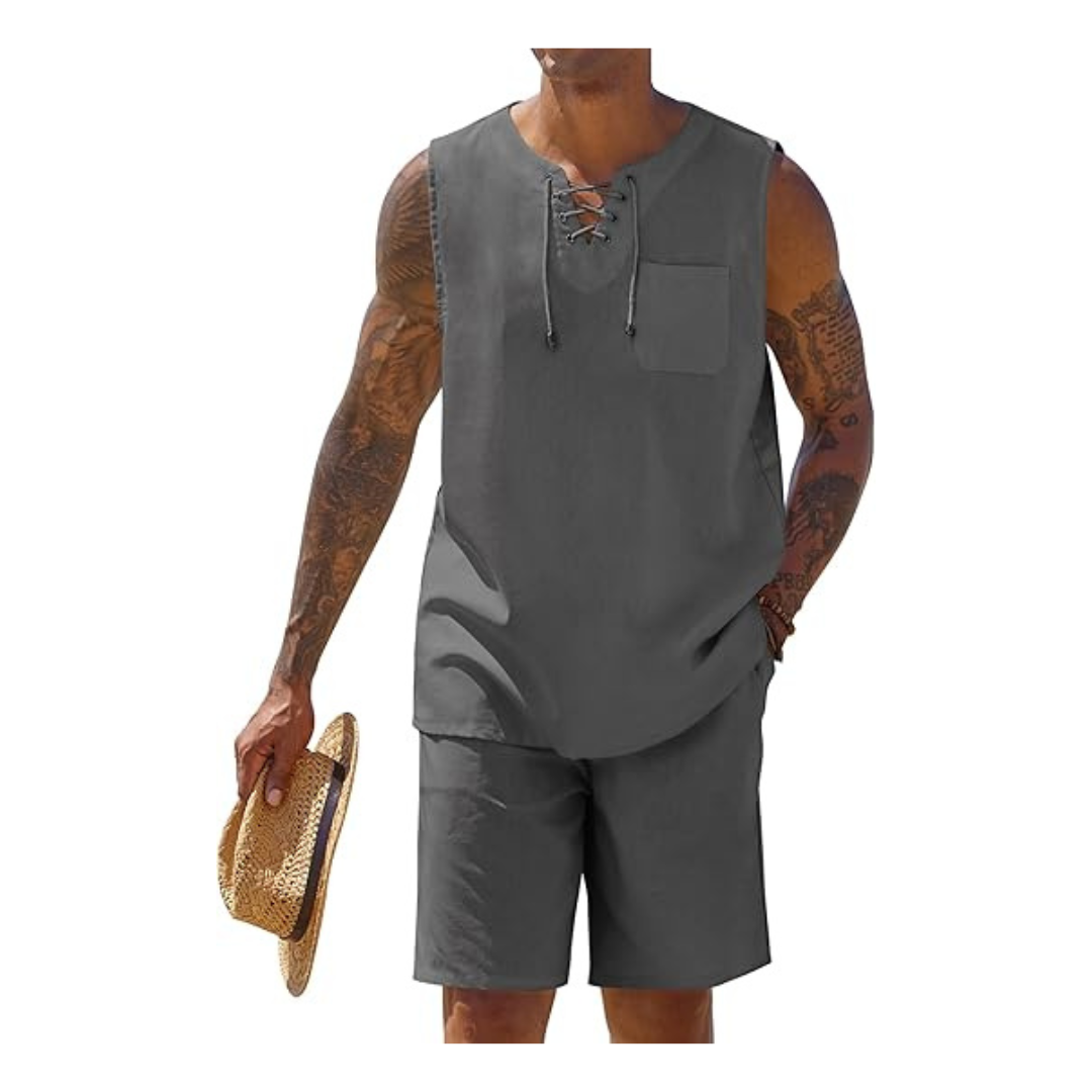 2-Piece Men's Sleeveless Linen Sets Outfits