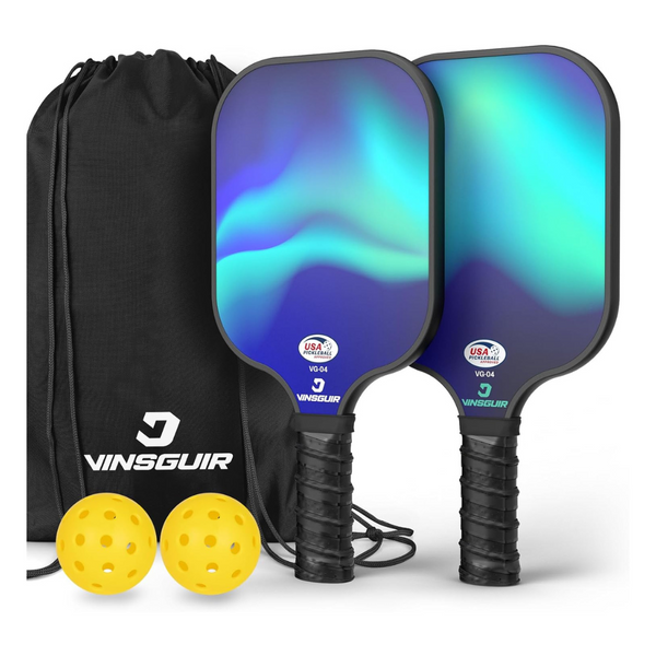 Vinsguir Fiberglass Pickleball Set With 2 Paddles, 4 Balls & Carry Bag