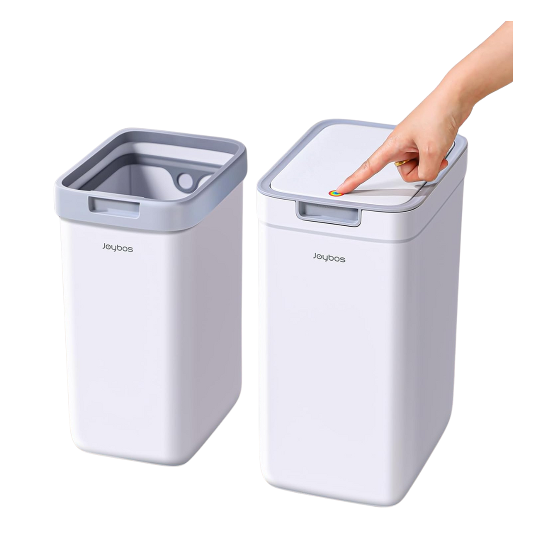 2-Pack Funest Plastic Trash Cans 3.6 Gal With Lid + 2.4 Gal Open Lid