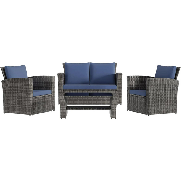 4-Piece Superjoe Outdoor Patio Furniture Rattan Sectional Conversation Set