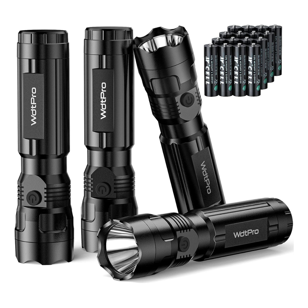 4-Pack WdtPro EDC Bright LED Flashlights With 16 AAA Batteries