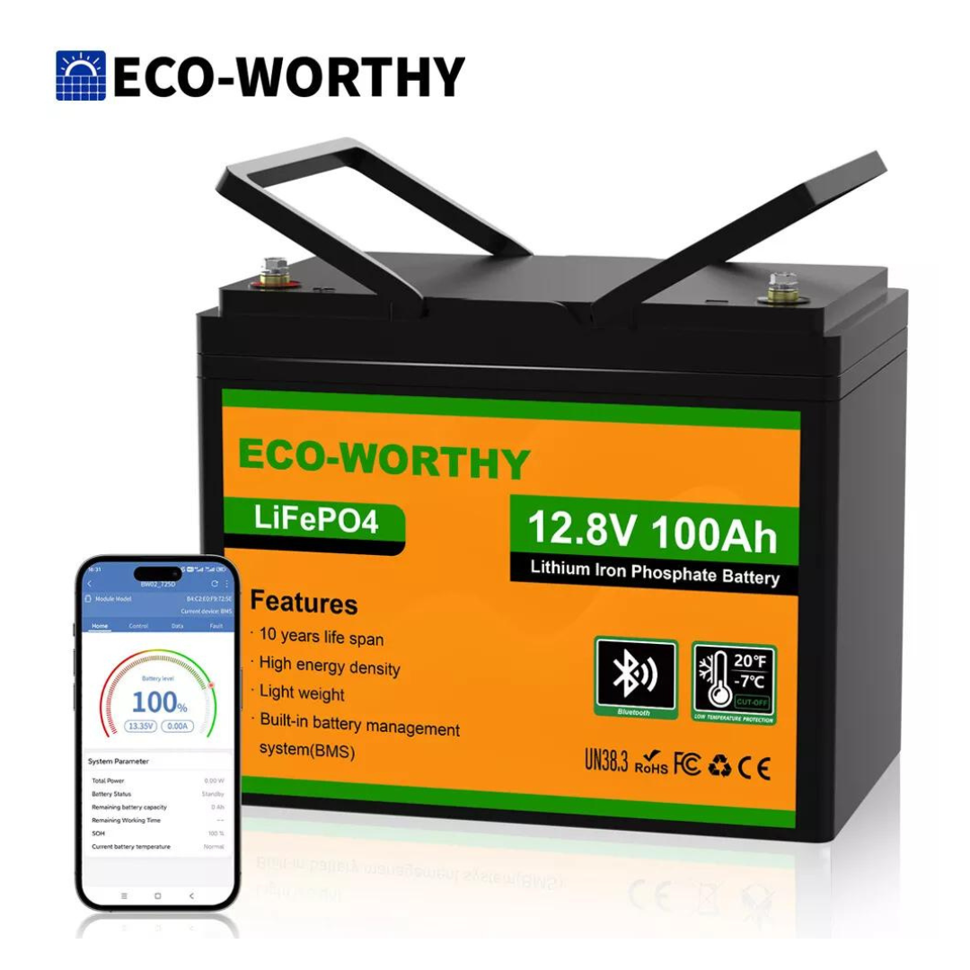 Eco-Worthy 12V 100AH LiFePO4 Battery With 15000 Cycles, BMS