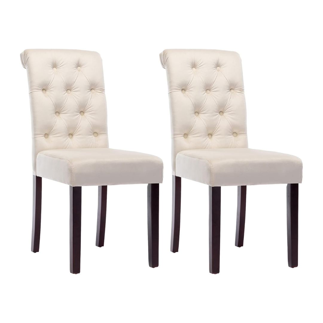 Set of 2 DM Furniture Tufted Velvet Upholstered Dining Chairs (Cream)