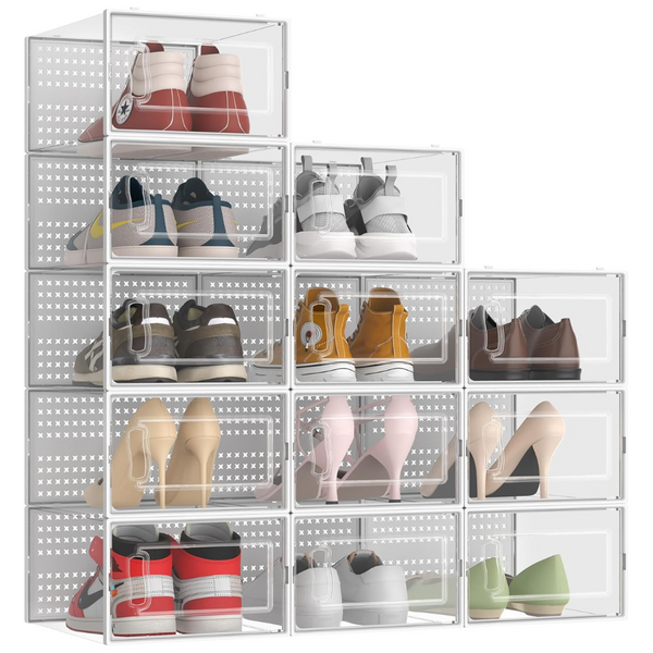 12-Pack XX Large Clear Stackable Shoe Storage Boxes Organizer