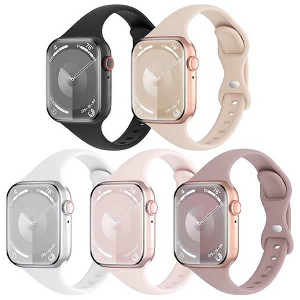 5-Pack Unisex Silicone Slim Bands Compatible With Apple Watch Band